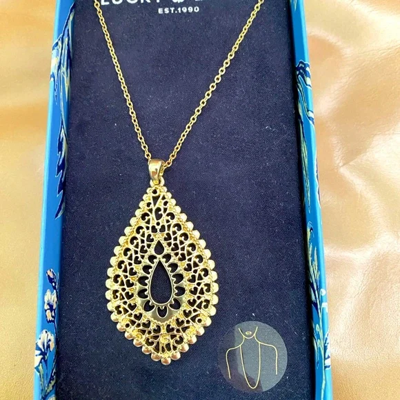 Lucky Brand 18" Chain Gold Filigree Teardrop Necklace New with Tag In Box - Picture 4 of 14